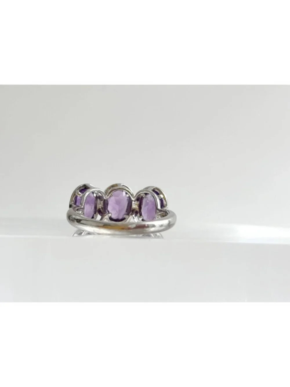 Triple Amethyst Gemstone Minimalist Sterling Silver 925 Vintage Ring - sz 8